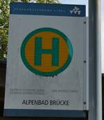 (280'440) - DIETRICH TOURISTIK/DB/�BB-POSTBUS-Haltestellenschild - Leutasch, Alpenbad Br�cke am 16.
