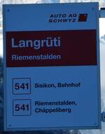 (243'627) - AUTO AG SCHWYZ-Haltestellenschild - Riemenstalden, Langr�ti - am 8.