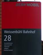 (278'044) - BERNMOBIL-Haltestellenschild - Bern Weissenb�hl, Bahnhof - am 26. Juli 2025