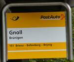 (241'829) - PostAuto-Haltestellenschild - Br�nigen, Gnoll - am 24.