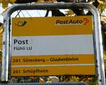 (242'405) - PostAuto-Haltestellenschild - Fl�hli LU, Post - am 11.