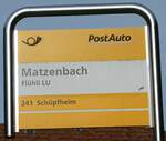 (242'417) - PostAuto-Haltestellenschild - Fl�hli LU, Matzenbach - am 11.