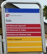 (249'109) - AB/PostAuto-Haltestellenschild - Gais, Bahnhof - am 25. April 2023