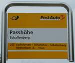 (249'820) - PostAuto-Haltestellenschild - Schallenberg, Passh�he - am 7.