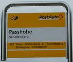 (249'821) - PostAuto-Haltestellenschild - Schallenberg, Passh�he - am 7.