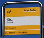 (259'314) - PostAuto-Haltestellenschild - Melchtal, Pl�tzli - am 13.