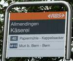 (254'283) - RBS-Haltestellenschild - Allmendingen, K�serei - am 28.