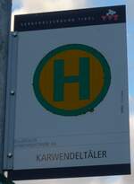 (175'888) - Zillertaler Verkehrsbetriebe-Haltestellenschild - Pertisau, Karwendelt�ler - am 18.