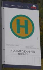 (175'960) - �BB-POSTBUS/Zillertaler Verkehrsbetriebe- Haltestellenschild - Pertisau, Hochsteg/Knappen - am 19.