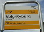 (138'682) - PostAuto-Haltestellenschild - M�hlin, Volg-Ryburg - am 6.