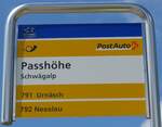 (163'260) - PostAuto-Haltestellenschild - Schw�galp, Passh�he - am 2.
