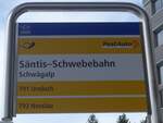 (214'012) - PostAuto-Haltestellenschild - Schw�galp, S�ntis-Schwebebahn - am 1.