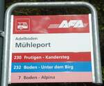 (130'371) - AFA-Haltestellenschild - Adelboden, M�hleport - am 11.
