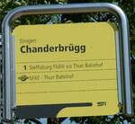 (251'406) - STI-Haltestellenschild - Einigen, Chanderbr�gg - am 12. Juni 2023