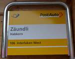 (163'788) - PostAuto-Haltestellenschild - Habkern, Z�undli - am 23.