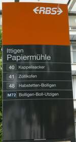 (251'849) - RBS-Haltestellenschild - Ittigen, Papierm�hle - am 22.