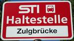 (128'204) - STI-Haltestellenschild - Steffisburg, Zulgbr�cke - am 1.