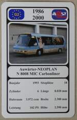 (277'213) - Quartett-Spielkarte mit Auw�rter-NEOPLAN N 8008 MIC Carbonliner von 1993 am 22.