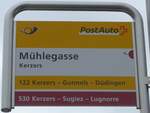 (189'827) - PostAuto/tpf-Haltestellenschild - Kerzers, M�hlegasse - am 1.