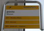 (170'902) - PostAuto-Haltestellenschild - M�stair, posta - am 16.