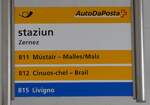 (284'795) - PostAuto-Haltestellenschild - Zernez, staziun - am 10.