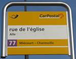 (157'481) - PostAuto-Haltestellenschild - Alle, rue de l'�glise - am 23.