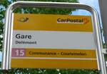 (151'053) - PostAuto-Haltestellenschild - Del�mont, Gare - am 29.