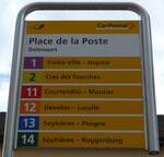 (151'054) - PostAuto-Haltestellenschild - Del�mont, Place de la Poste - am 29.