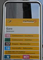 (175'494) - PostAuto-Haltestellenschild - Del�mont, Gare - am 7.