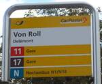 (175'509) - PostAuto-Haltestellenschild - Del�mont, Von Roll - am 7.