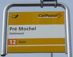 (189'928) - PostAuto-Haltestellenschild - Del�mont, Pr� Mochel - am 2.