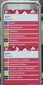 (232'631) - MOBIJU-Haltestellenschild - Del�mont, gare - am 6.
