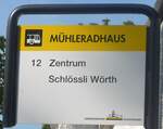 (209'556) - VERKEHRSBETRIEBE SCHAFFHAUSEN-Haltestellenschild - Neuhausen, M�hleradhaus - am 14.