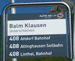 (252'697) - AUTO AG URI-Haltestellenschild - Untersch�chen, Balm Klausen - am 15. Juli 2023