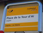 (132'485) - PostAuto-Haltestellenschild - Leysin, Place de la Tour A� - am 6.