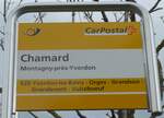 (173'029) - PostAuto-Haltestellenschild - Montagny-pr�s-Yverdon, Chamard - am 15.