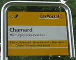 (173'032) - PostAuto-Haltestellenschild - Montagny-pr�s-Yverdon, Chamard - am 15.