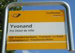 (140'492) - PostAuto-Haltestellenschild - Yvonand, Pr� H�tel de Ville - am 16.