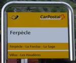 (181'838) - PostAuto-Haltestellenschild - Ferp�cle, Ferp�cle - am 9.