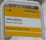 (188'385) - PostAuto-Haltestellenschild - Mayens-de-l'Ours, t�l�cabine - am 11.