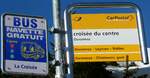 (232'079) - BUS NAVETTE/PostAuto-Haltestellenschilder - Ovronnaz, La Crois�e + crois�e du centre - am 18.