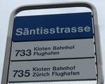 (176'277) - ZVV-Haltestellenschild - Kloten, S�ntisstrasse - am 23.