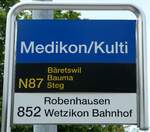 (250'334) - ZVV-Haltestellenschild - Wetzikon, Medikon/Kulti - am 21.