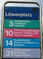 (129'641) - ZVV-Haltestellenschild - Z�rich, L�wenplatz - am 12.