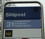 (143'718) - ZVV-Haltestellenschild - Z�rich, Sihlpost - am 21.