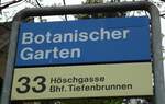 (143'729) - ZVV-Haltestellenschild - Z�rich, Botanischer Garten - am 21.