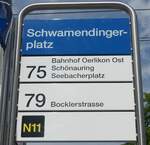 (182'655) - ZVV-Haltestellenschild - Z�rich, Schwamendingerplatz - am 3.