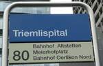 (256'226) - ZVV-Haltestellenschild - Z�rich, Triemlispital - am 21.