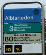 (256'278) - ZVV-Haltestellenschild - Z�rich, Albisrieden - am 21.