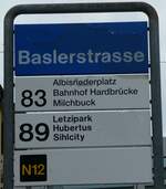 (256'281) - ZVV-Haltestellenschild - Z�rich, Baslerstrasse - am 21.